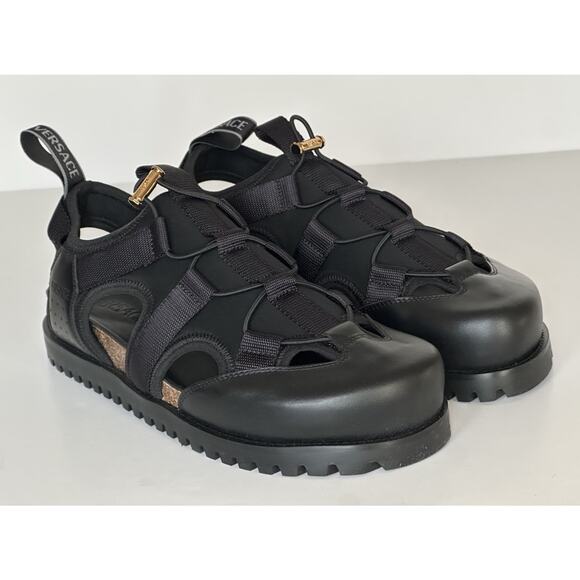 Versace Black Mules Leather Sandals 12.5 US (45.5 Eu) 1014481 Made in Italy NWT main image 16